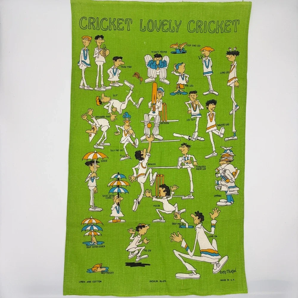 Vintage Richlin Cricket Lovely Cricket Tea Towel Terry T Burton Green UK RL475
